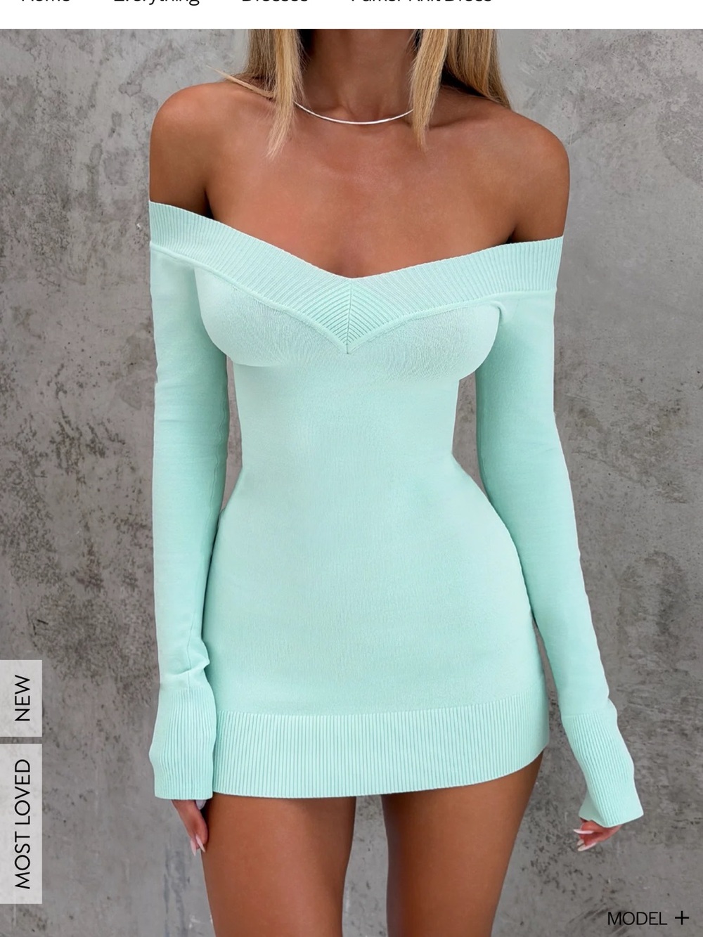 Tiger Most Parker Dress Off-Shoulder Long Sleeve Mint Bodycon Dress